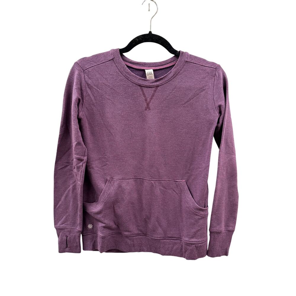 Athleta Girl Purple Crewneck Pullover Sweatshirt Pockets Size L / 12
